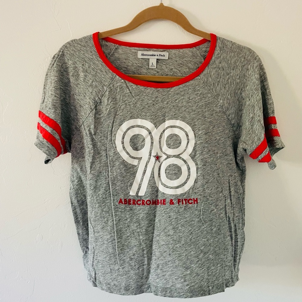 Abercrombie red and white number crop top